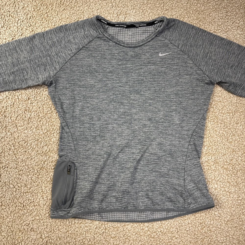 Nike Waffle Thermal Running Top Womens M Dri Fit Tech Fleece Gray 918014-065